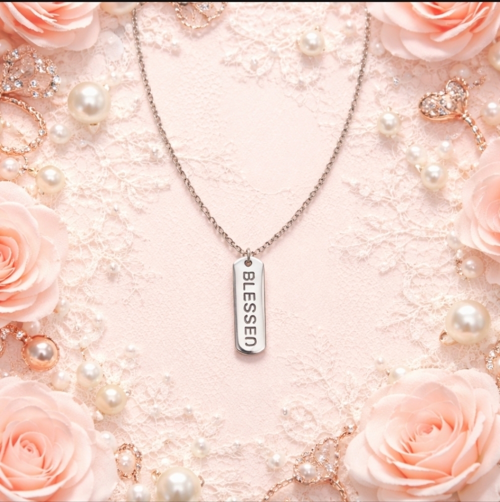 "BLESSED" Tag Necklace on 20" Stainless Steel Chain